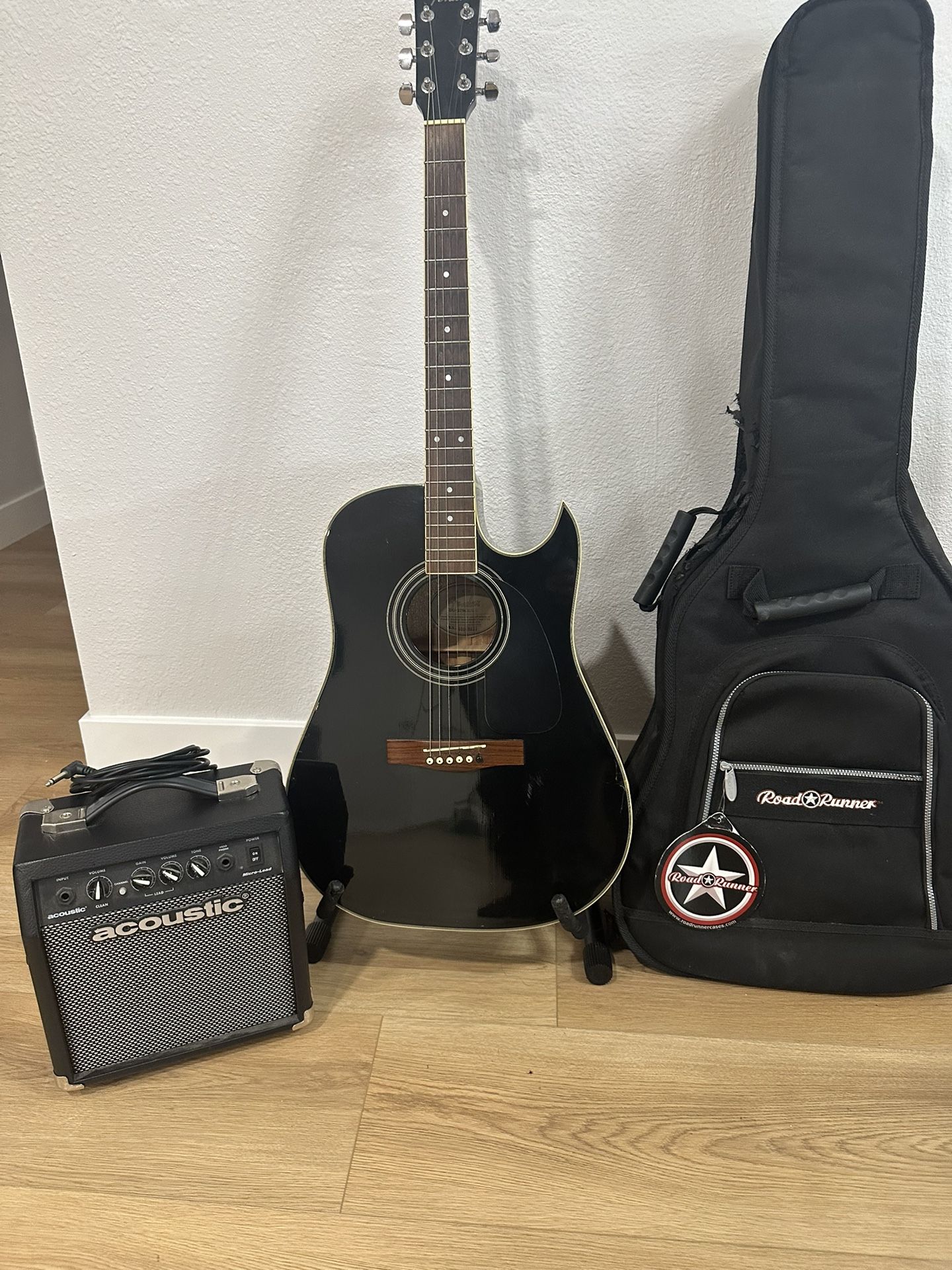 Fender Guitar Acoustic Electric W/ Amp Case & Guitar Stand