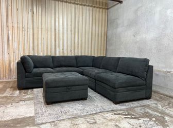 Dark Gray Modular Sectional Sofa with Ottoman
