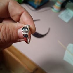 Blue Sapphire and diamond 14k white gold ring