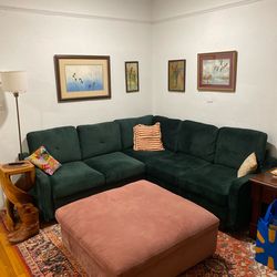 Green Velvet L-Shaped Couch