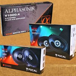 Alphasonik Venum Series 4 Channel Speaker System Amplifier Focal 6 1/2" 2-Way & 6x9" 3-Way Coaxial 260 Watts Package 🚨 No Credit Needed 🚨 