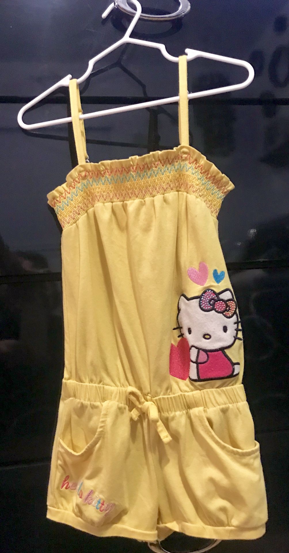 ADORABLE LITTLE GIRLS YELLOW HELLO KITTY SLEEVELESS ROMPER WITH SPARKLING RHINESTONE HELLO KITTY ROMPER