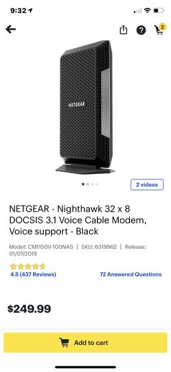 NETGEAR Nighthawk 32x8 DOCSIS 3.1 voice cable modern voice support black new unopened
