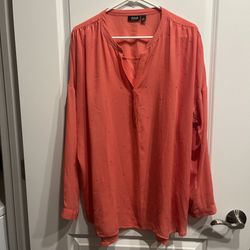 ANA Blouse Women’s Size XL Melon Tunic Semi Sheer Lightweight V Neck Boho Jewels