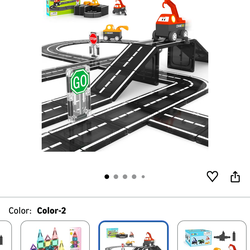Magnetic Tiles Roads Engineering Vehicle Set, Magnetic Blocks Road Truck Car Toys for 3 4 5 6 Year Old Boys Girls, Cars Games Classroom Montessori Toy