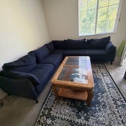 Gemma Sectional Sofa With Coffee Table And Carpet , And Twin Bed With Mattress