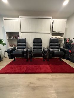 Set of 3 Black Leather Home Theater Seats