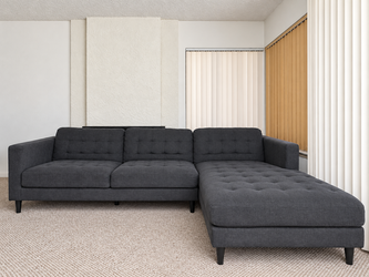 108" Modern Mid-Century Navy Couch (Right Chaise)