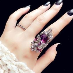 Beautiful Retro Amethyst inlay Butterfly ring 
