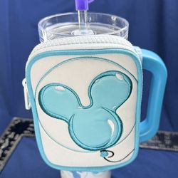 Disney Parks Mickey Balloon Tumbler 30oz Straw Cup w Pouch New