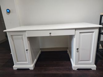 White Ikea Desk with 2 cabinets