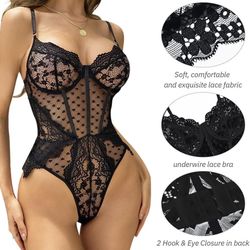 Womens One Piece Sexy Floral Lace Bodysuit Snap Crotch Leotard Underwire Teddy Babydoll