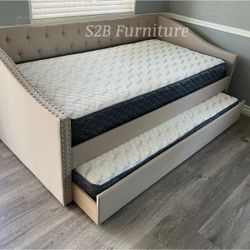 Twin Twin Beige Daybed With Ortho Mattress Included!!