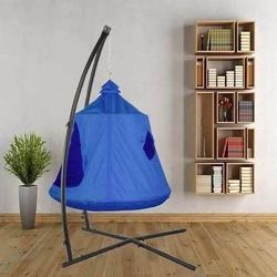 New Blue X-Shaped Hanging Tree Tent Swing Chair, Hammock Chair Stand Canopy Steel Frame, Indoor Outdoor