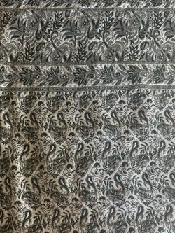 Patterned Batik Fabric Tablecloth  Dark Green and cream 44•88 inches