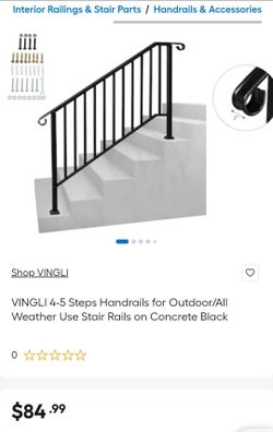 4-5 Step Outdoor Stair Handrail – Black Steel – New