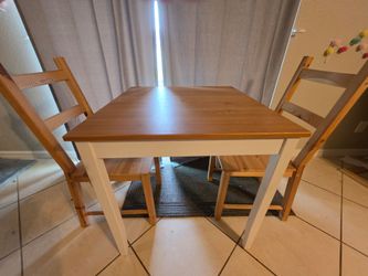 IKEA LERHAMN light antique stain/white stain and two IKEA dining chairs set