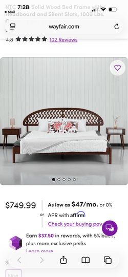 King size solid wood bed frame