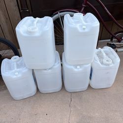Five emergency 5 gallon rain water containers