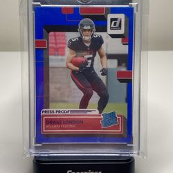 Drake London Press proof Blue Rated rookie