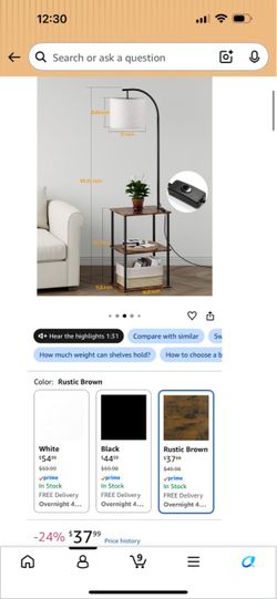 Floor Lamp with Side Table Shelves