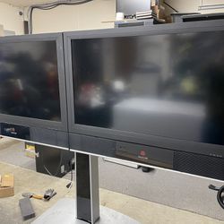 Dual 42” 1080  Monitors With Sound Bars On Cart