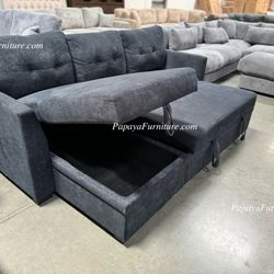 New Convertible Sectional Sofa Storage Chaise Dark Navy Blue Couch L Shape