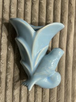 Vintage Mid-Century Blue Bird Ceramic Wall Pocket Vase