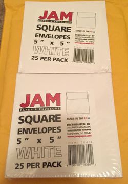 JAM Paper 5 x 5” Square Envelopes, White, 50/pack