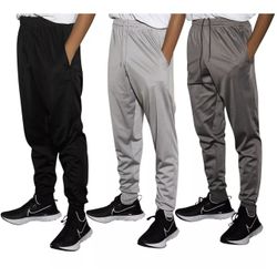 Real Essentials 3 Pack: Boy's Athletic Casual Jogger Sweatpants with Pockets