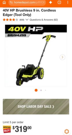 Ryobi 40V HP Brushless 9 in. Cordless Edger with battery