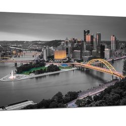 Black And White Pittsburgh Skyline Canvas Wall Art Cityscape Bridge River 36x24