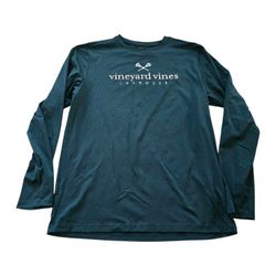 Vineyard Vines Performance Lacrosse Shirt Boys SZ L Hunter Green Long Sleeve