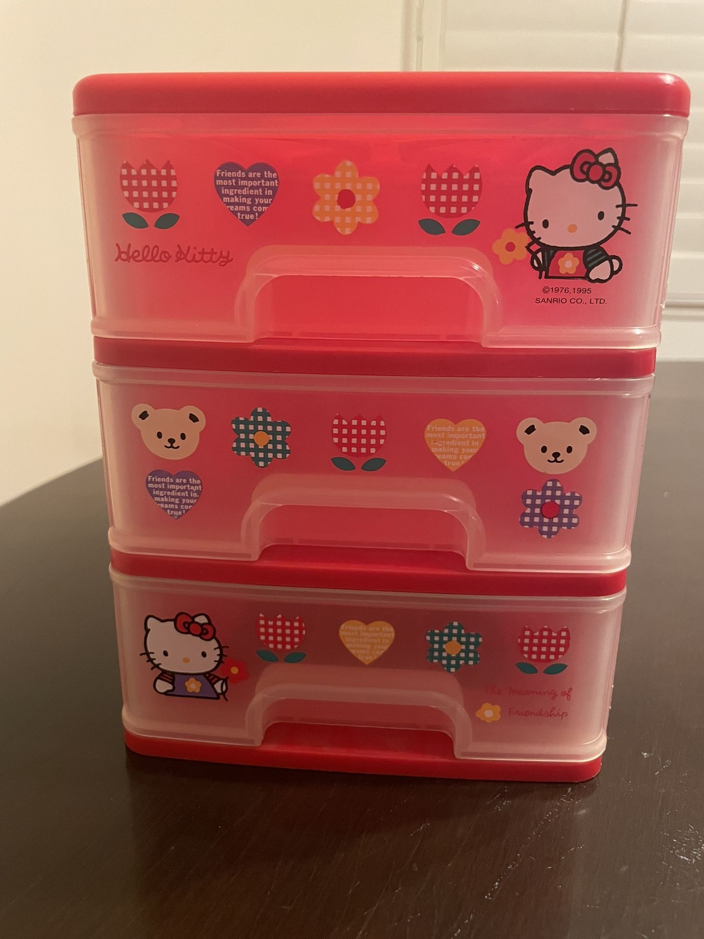 Vintage Hello Kitty Jewelry Box Storage Chest 3 Drawers Plastic 1997 Sanrio RED