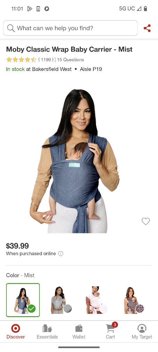 Moby Classic Wrap Baby Carrier - Mist