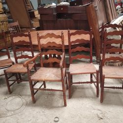 Antique Amish Abilin Ladder Back Chairs And Table