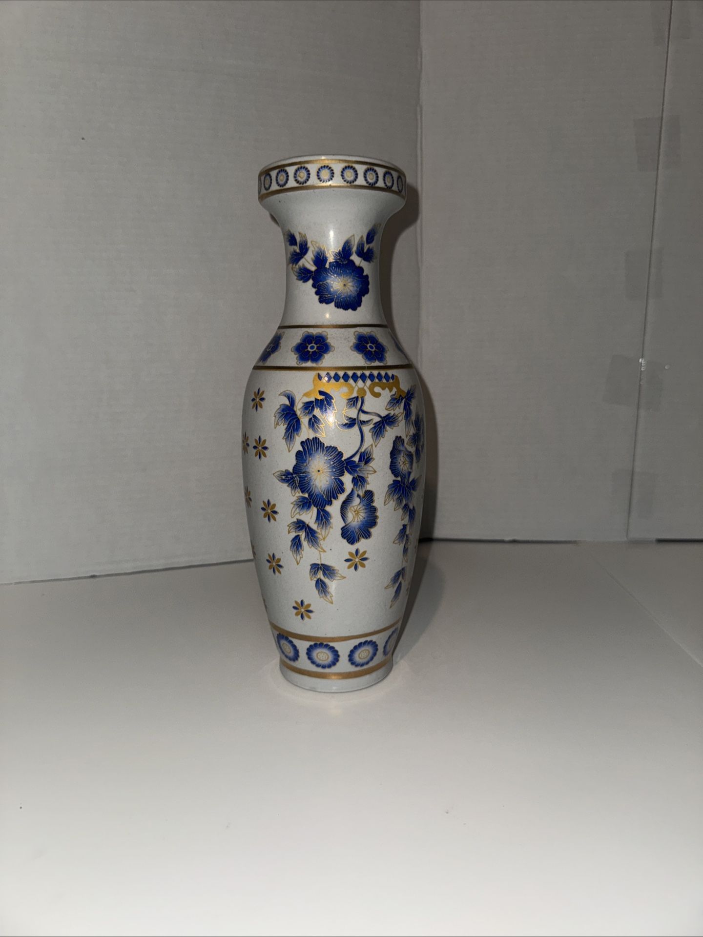 Vintage Chinese Porcelain Vase, Handpainted, Cobalt And Golden Color