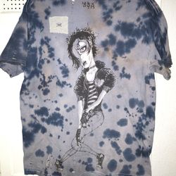 Death Word Large Distressed T-Shirt Punk Goth Metal Alternative Street Hand Made