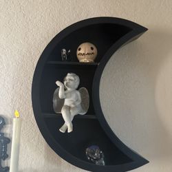 Two Black Wood Moon Shelves