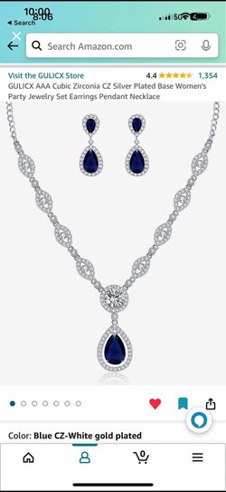 Blue Sapphire & Cubic Zirconia Necklace and Earrings Set - NEW. Includes gift box. Very beautiful set!
