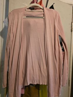 Premise Studio Pink Ribbed Open Cardigan
