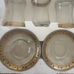 Tea Set Brand New Glass With 18k Trim