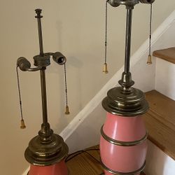 💡💡💡 ANTIQUE - VINTAGE - Pair of Vintage Midcentury Red/pink  and Brass Lamps by Stiffel💡💡💡 