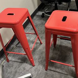 Set of 2 Red Metal Bar Stools – Great Condition