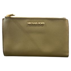 Michael Kors Jet Set Travel Double Zip Leather Wristlet Wallet Green NWOT