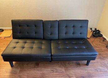 Modern Black Faux Leather Convertible Futon Sofa Bed