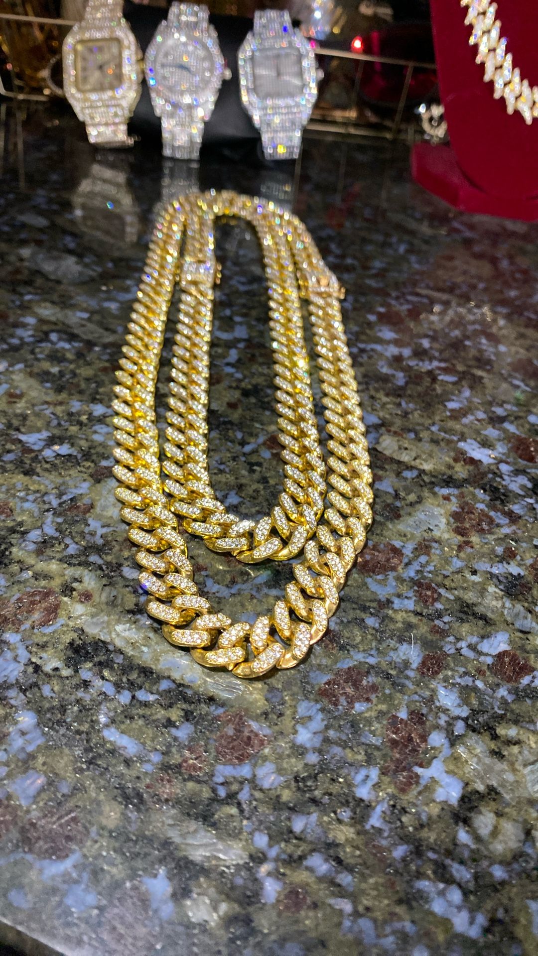 20 inch and 24 inch two piece pack Cuban link, yellow and lab diamond Italiano stones