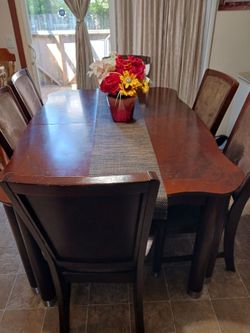Dark Wood Dining Table with 6 Chairs
