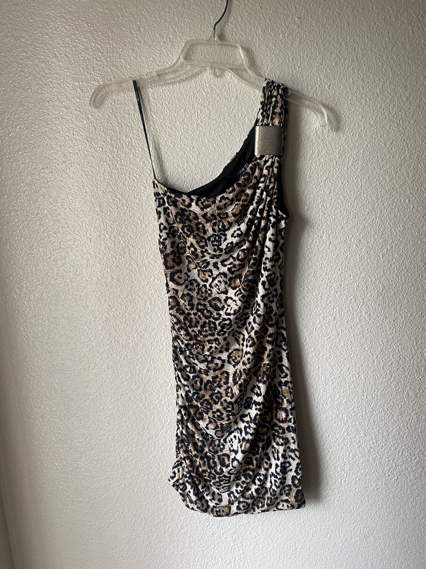 Brand new womans Forever 21 brand one shoulder brown leopard print dress up for sale