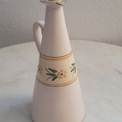 Vintage Pottery Oil Vinegar Jug Bottle Pitcher. Brown and Cream Stoneware Vase w/ Lid Stopper